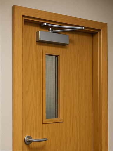 FD30S corridor fire door with continuous smoke seals, correct signage and appropriate gaps