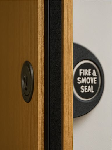 Glazed fire door with correctly fitted fire-rated glazing system and beads